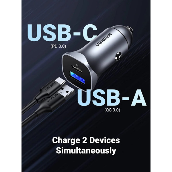 Ugreen USB A + USB C Car Charger - XPRS