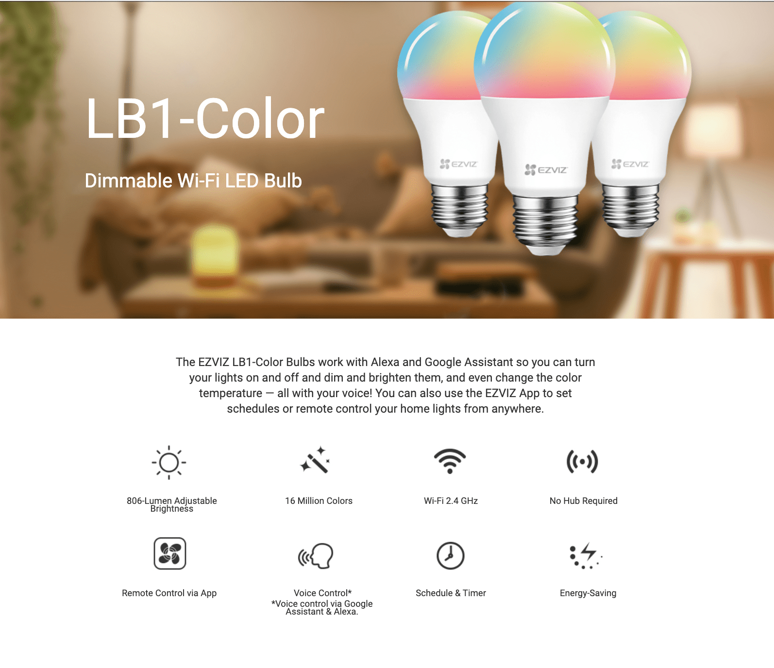 EZVIZ LB1-COLOR - Ampoule LED Couleur Wi-Fi à intensité variable